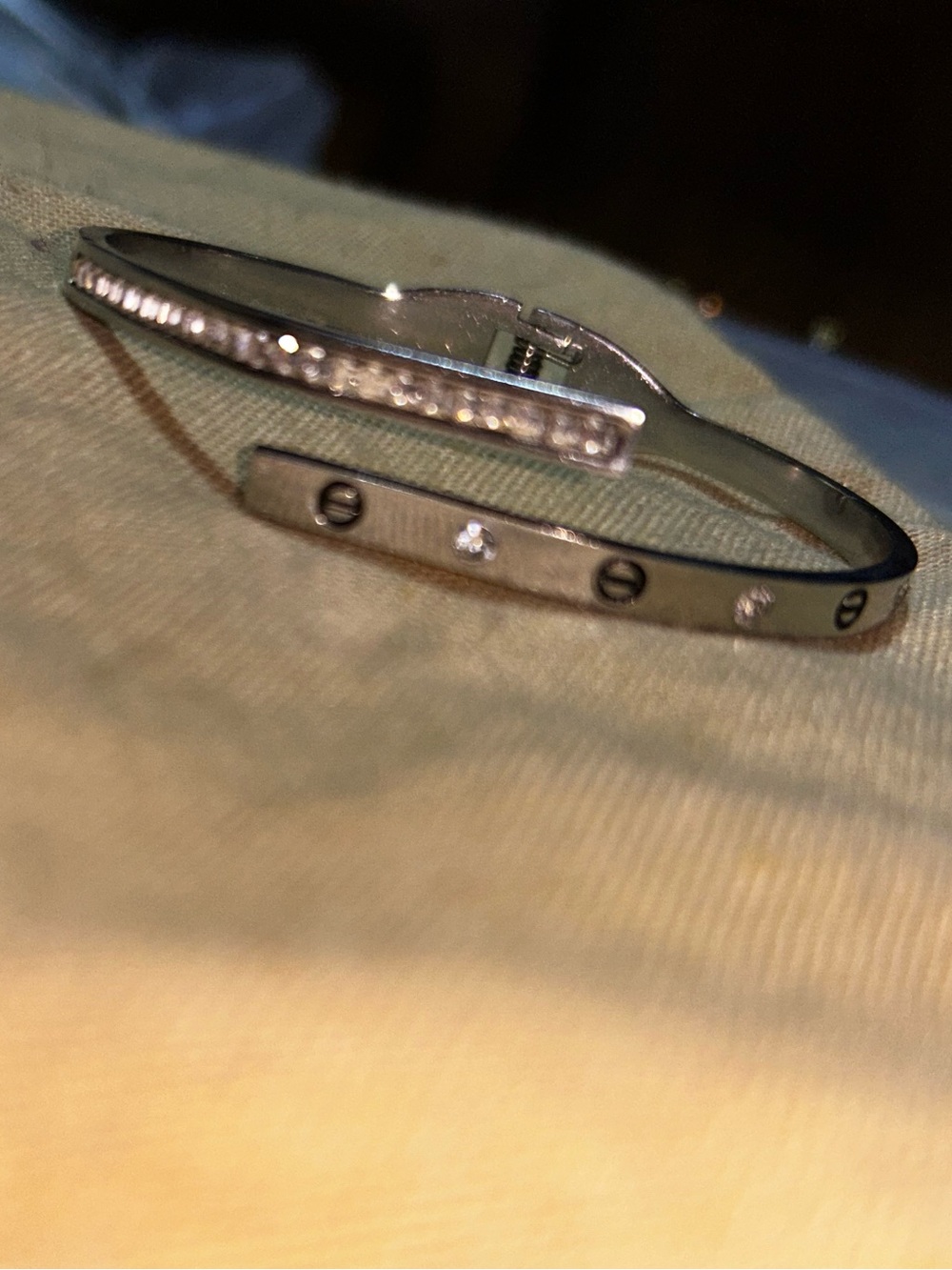 Silver Tone Pavé Accent Multi Band Hinged Bangle Bracelet | 7.5"
